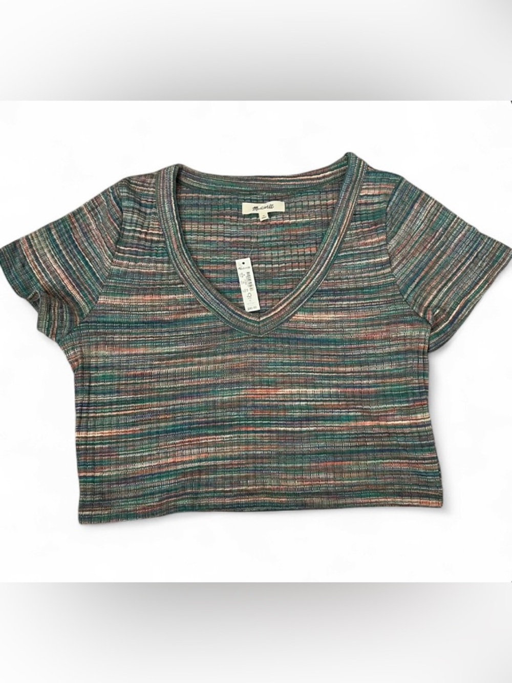 Madewell Multicolor Striped V-Neck Ribbed Crop Top